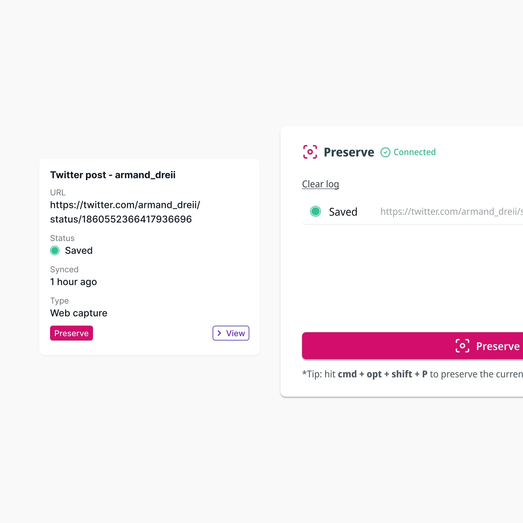 Extension log view with real-time Uwazi integration