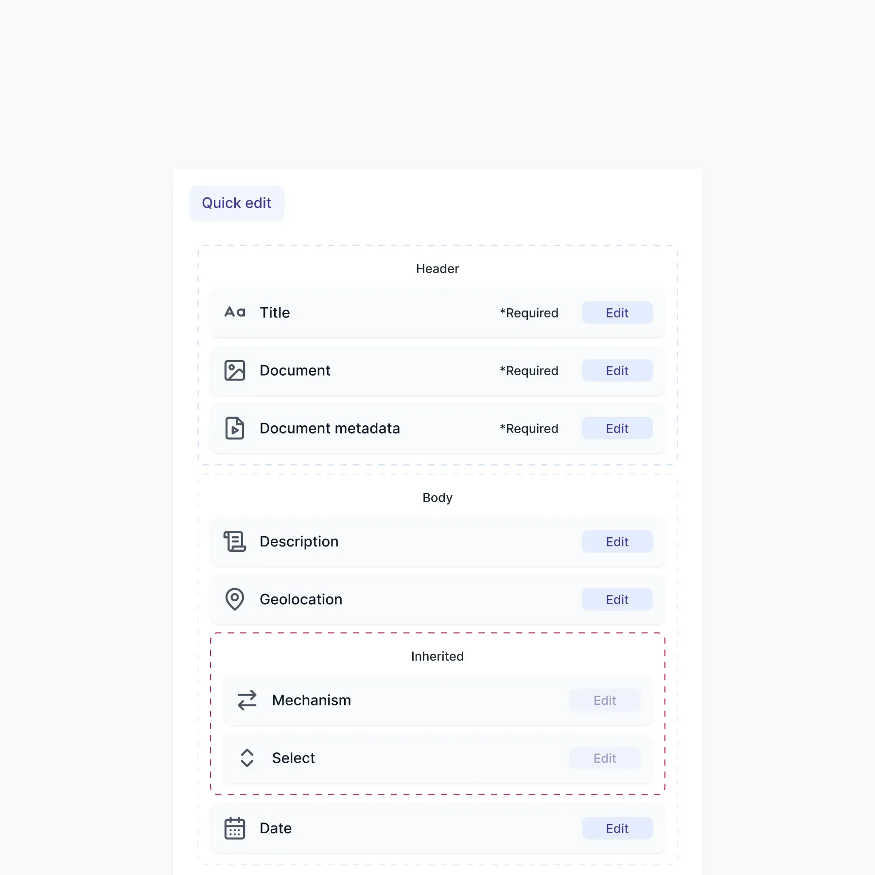 Quick entity edit component