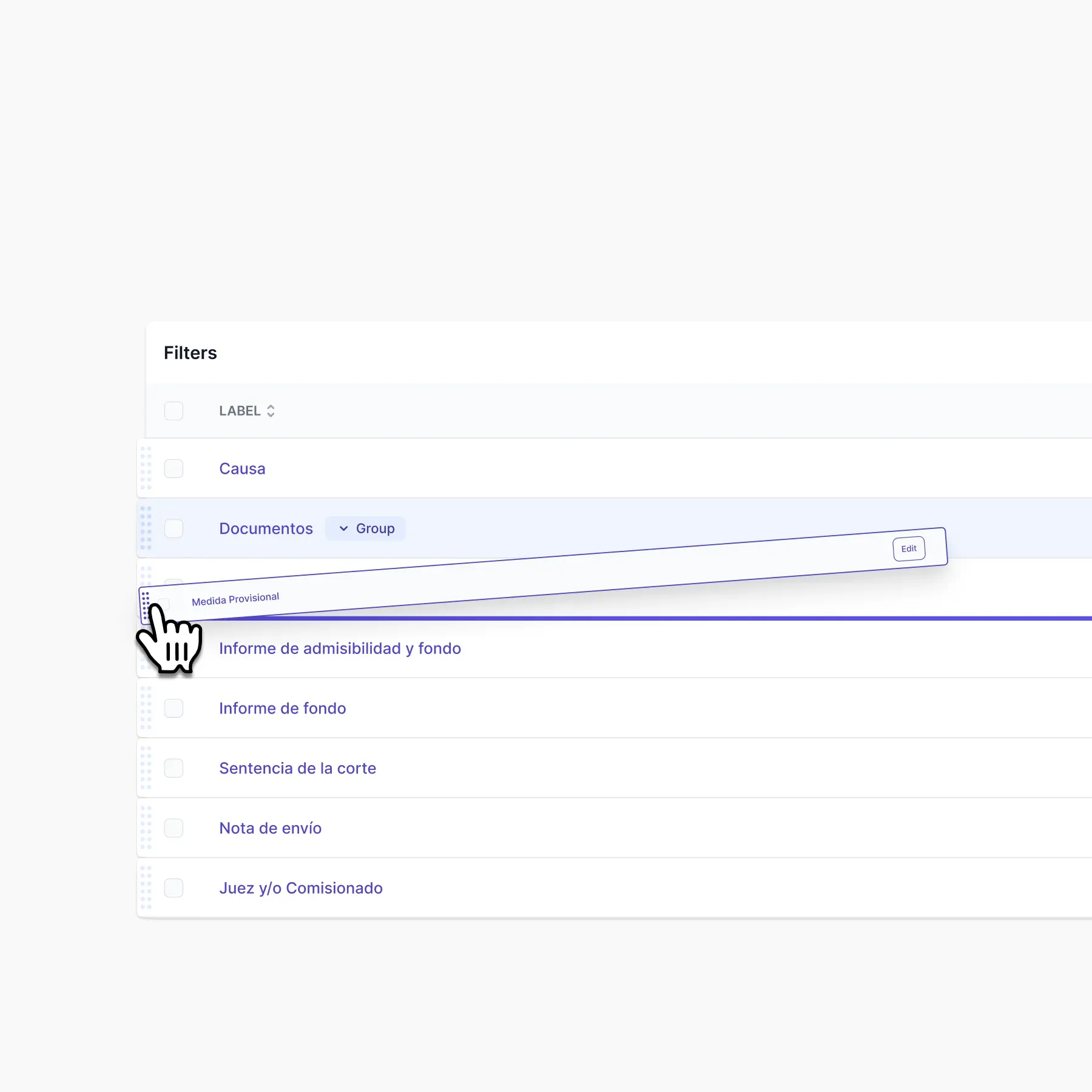 Table drag and drop grip component