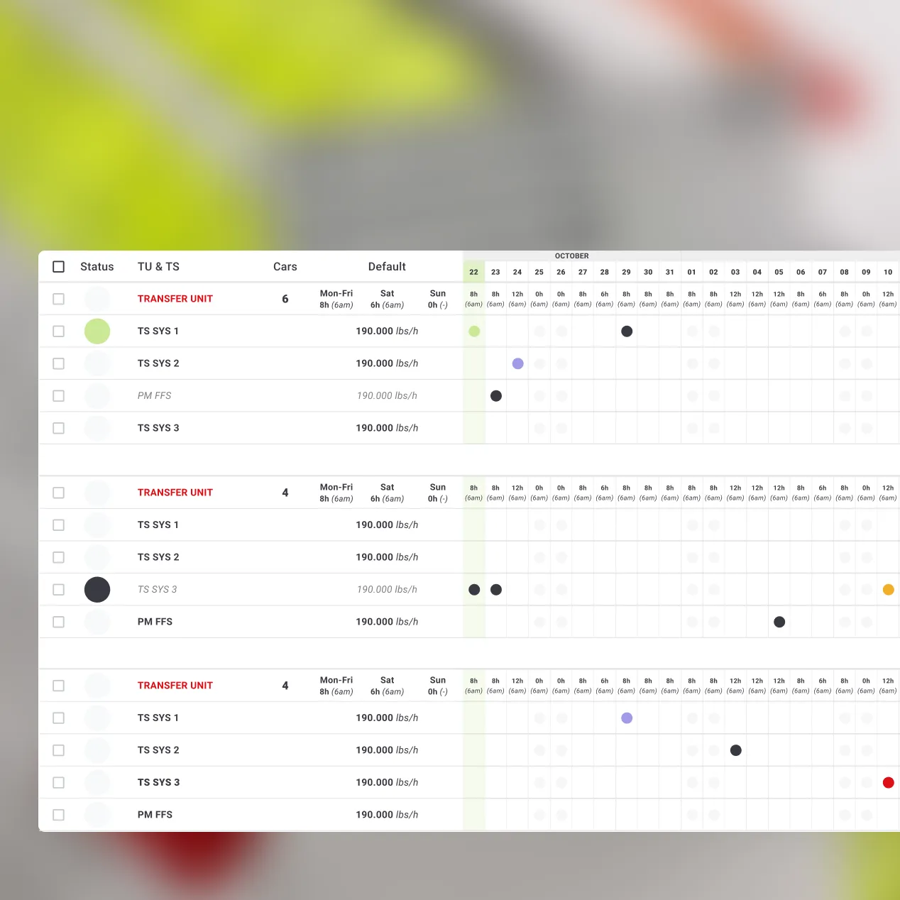 Transfer unit scheduling UI