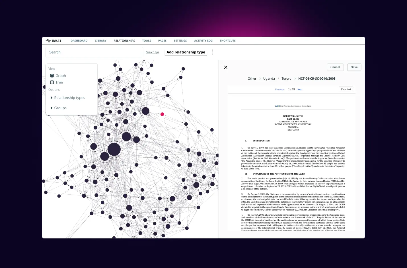 Node/graph navigation concept for document exploration