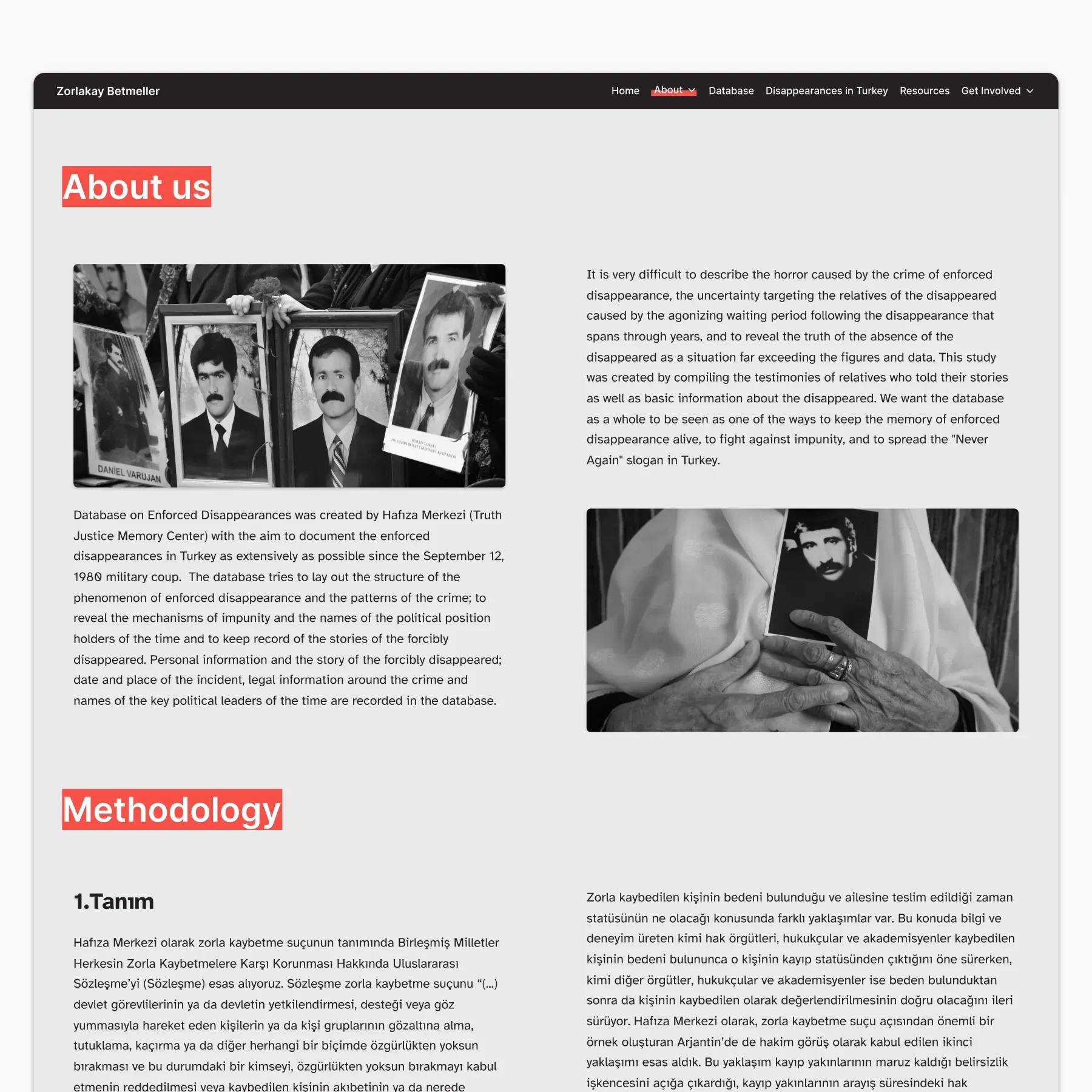About page for Zorlakay project about forced disappearances in Turkey