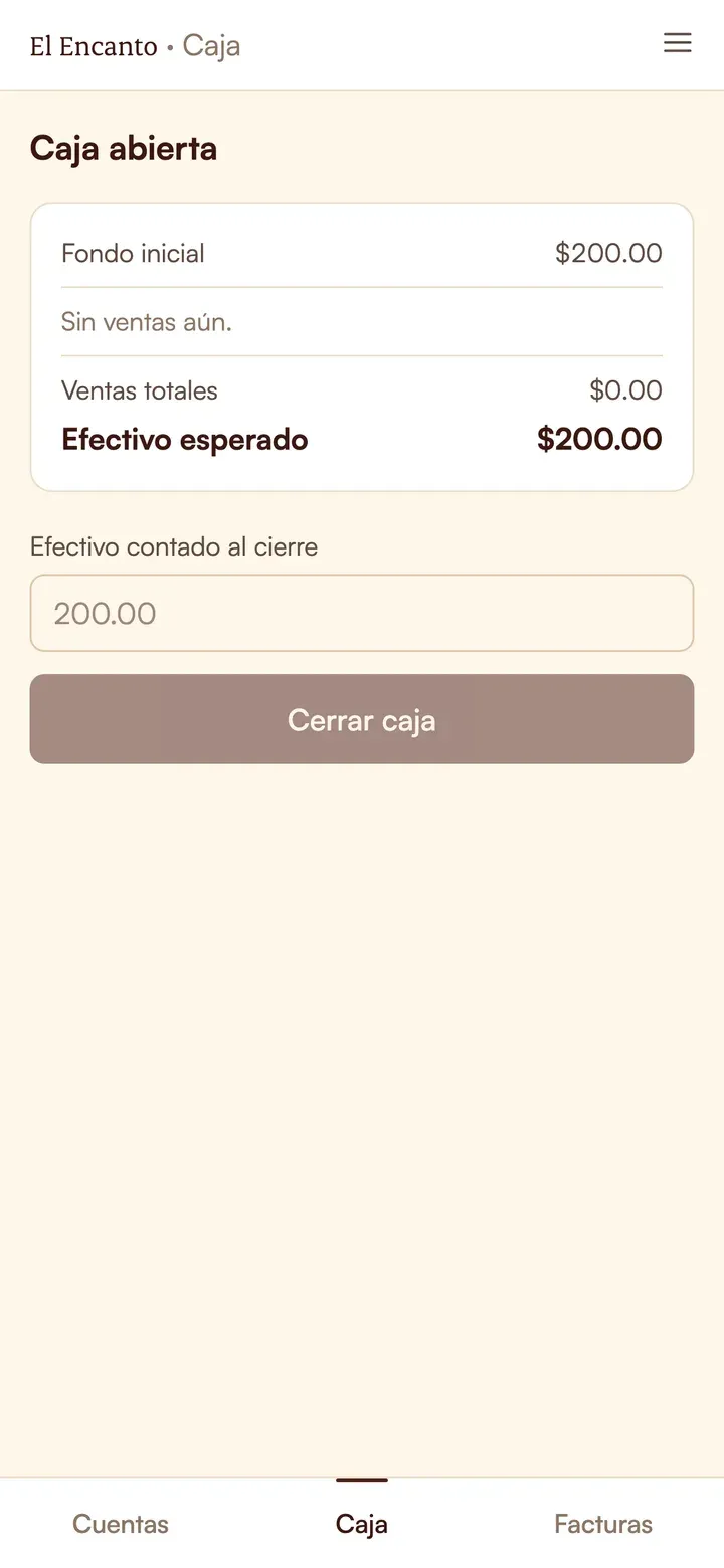 Cashier and close-out screen