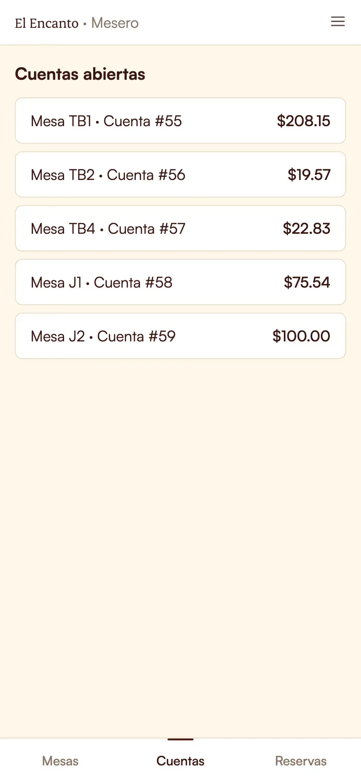 Bills and split-check screen