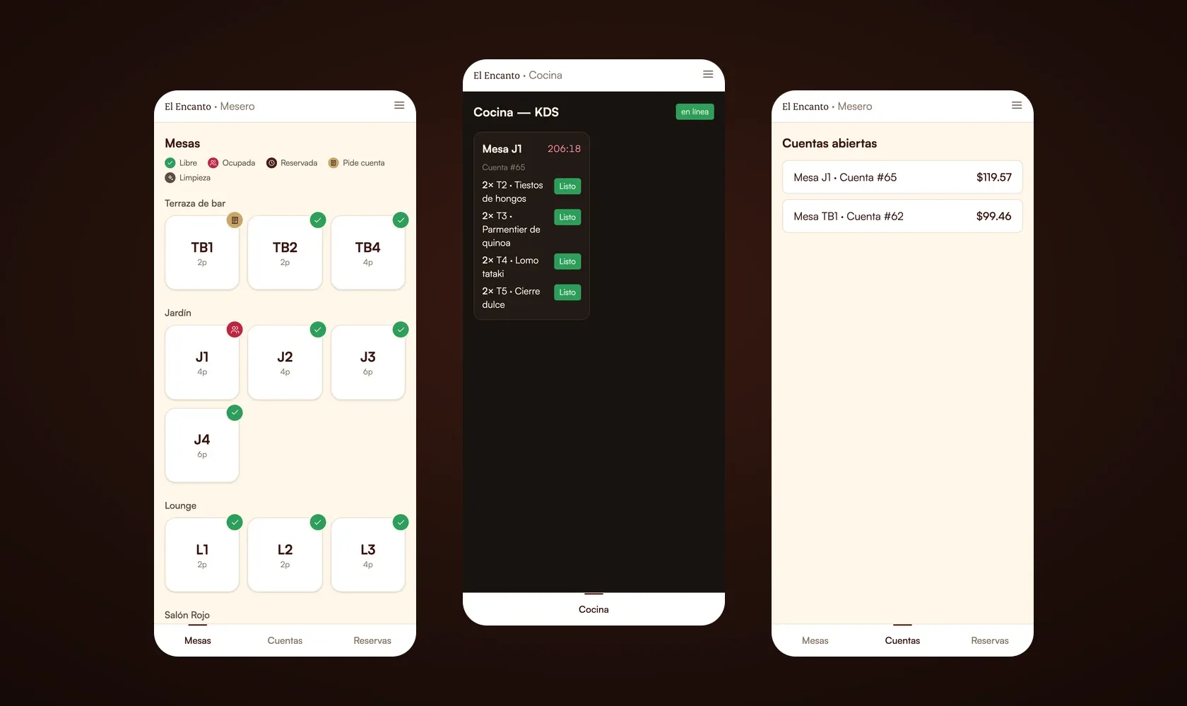 The app across its screens