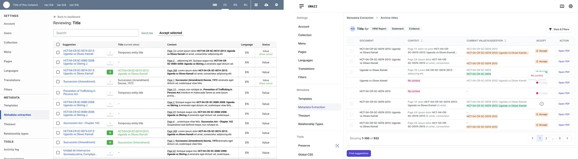 Screenshots showing before and after AI suggestion interfaces