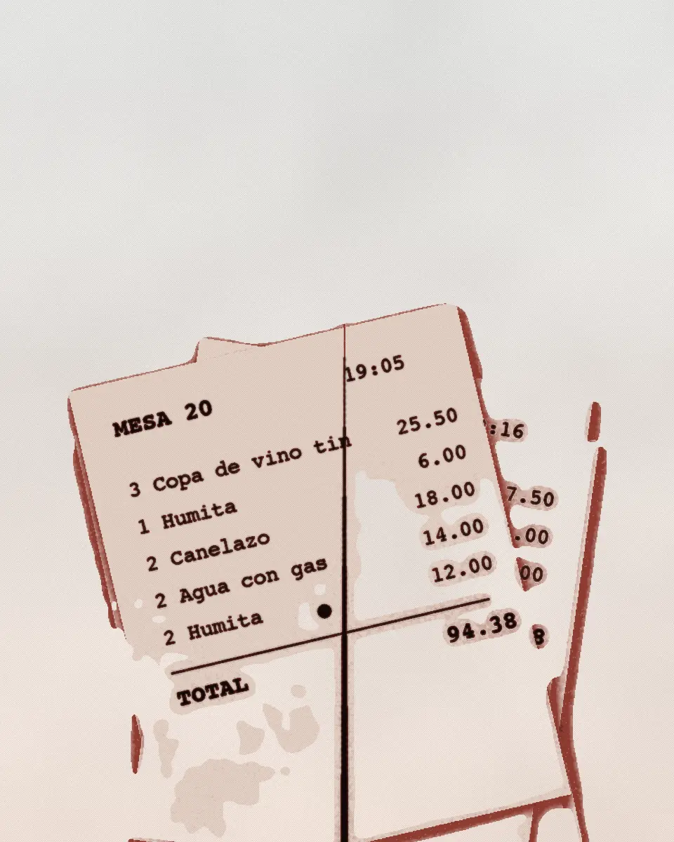 Order slips on a bill spike, with typed lines and totals on each. The top slip is pierced through. It is printed in black and a red ink.