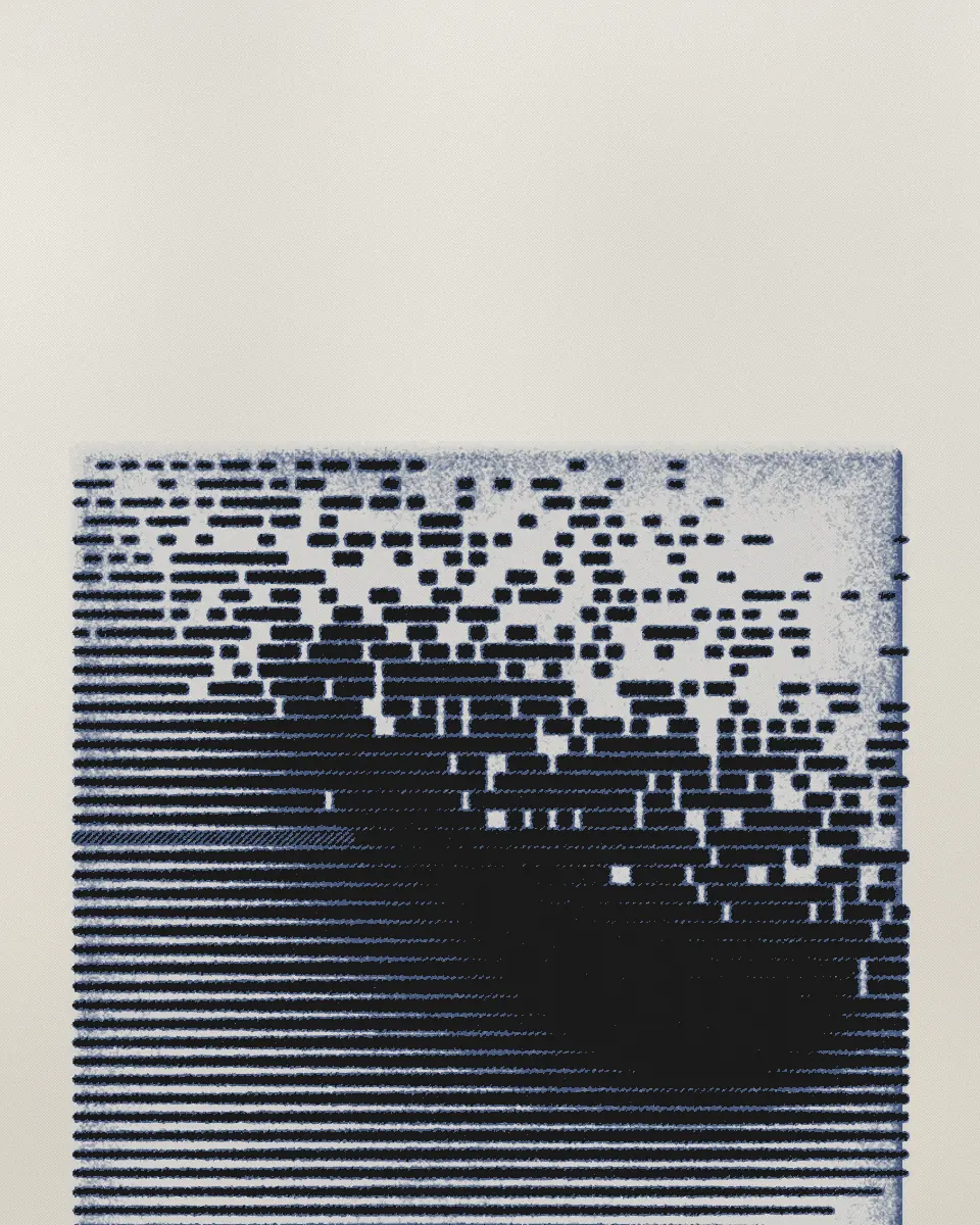 An etching of a plate bitten in fine lines, printed in black and a blue ink.