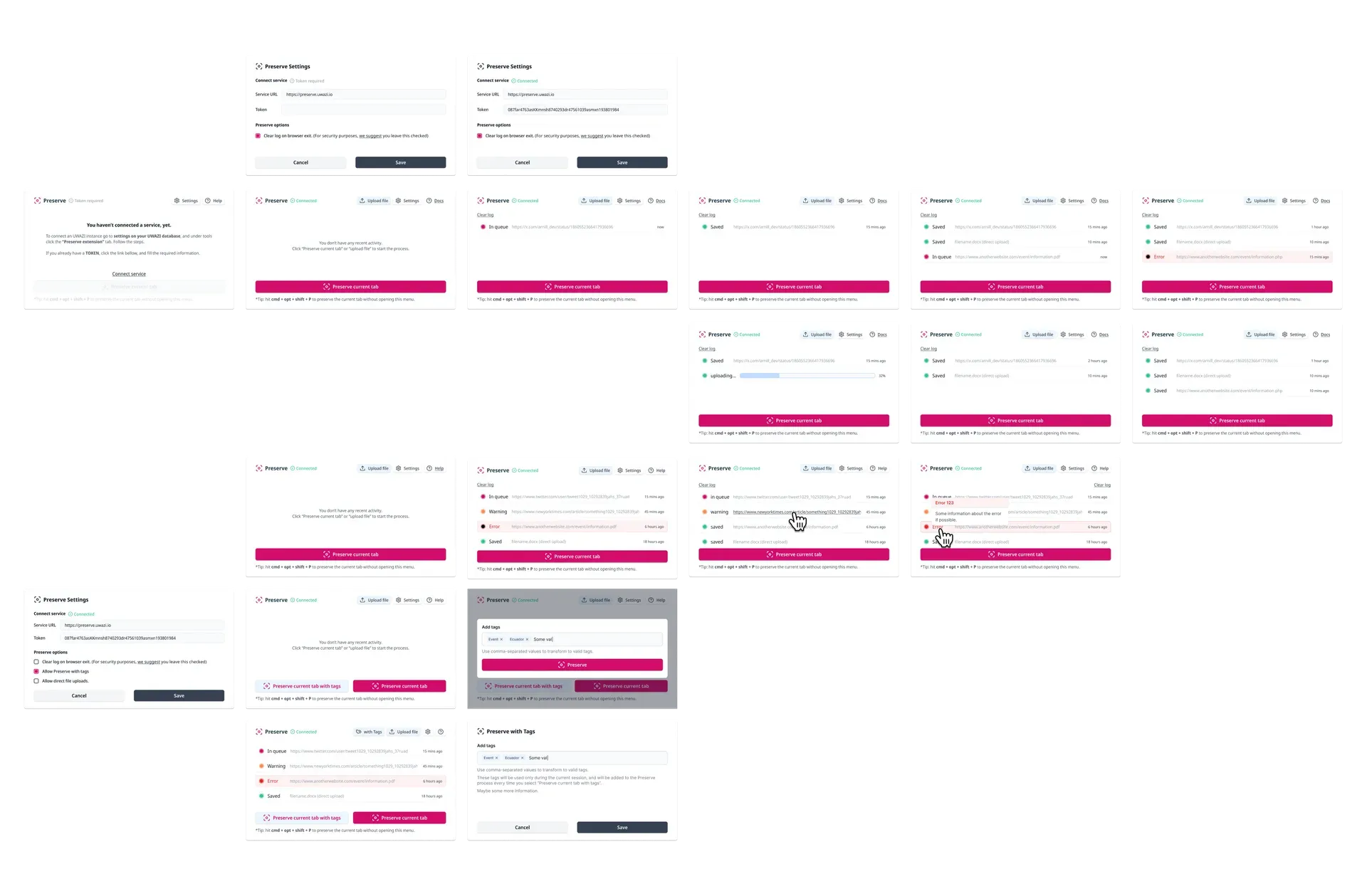 Preserve extension full flow mockup