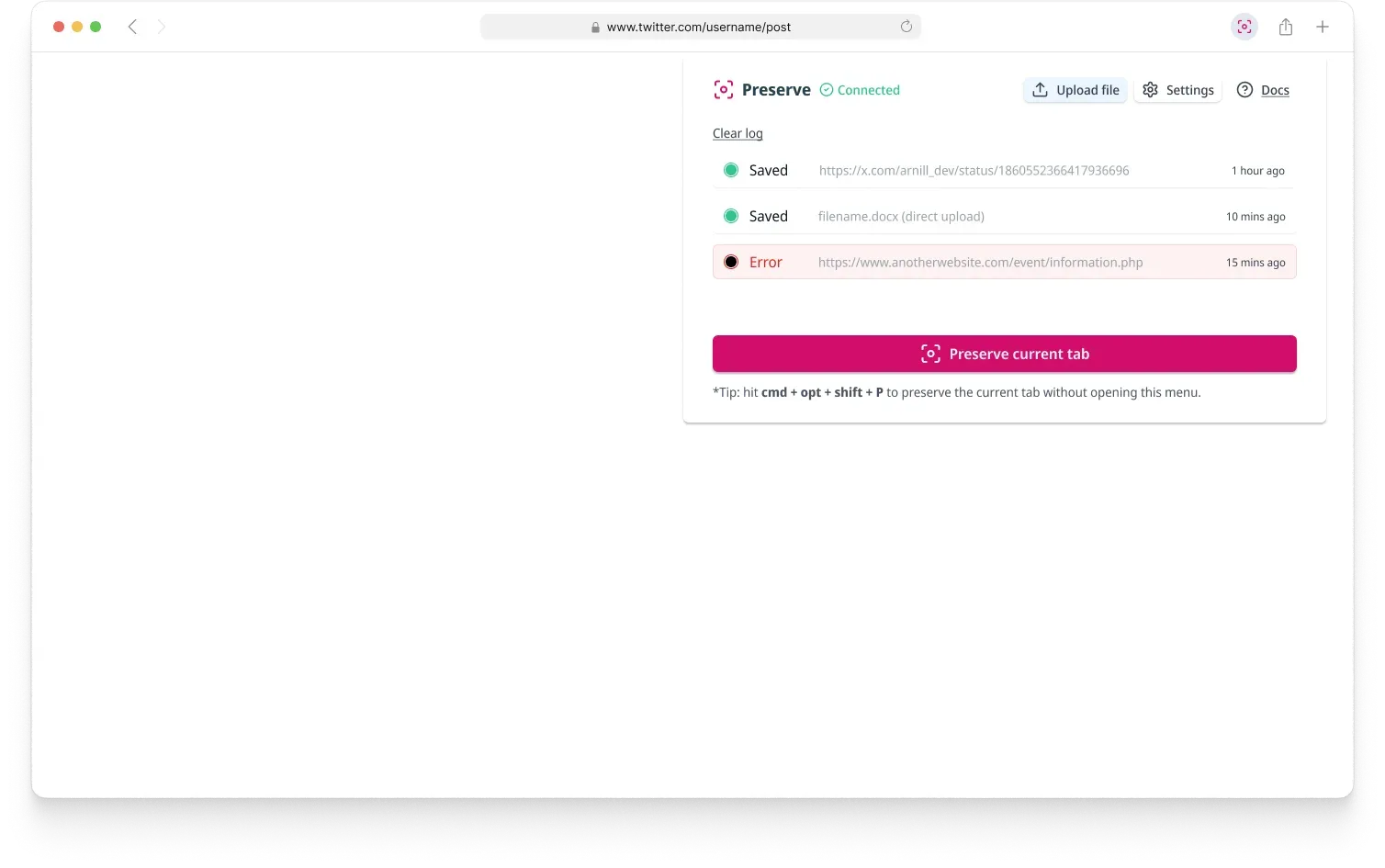 Preserve evidence collection extension