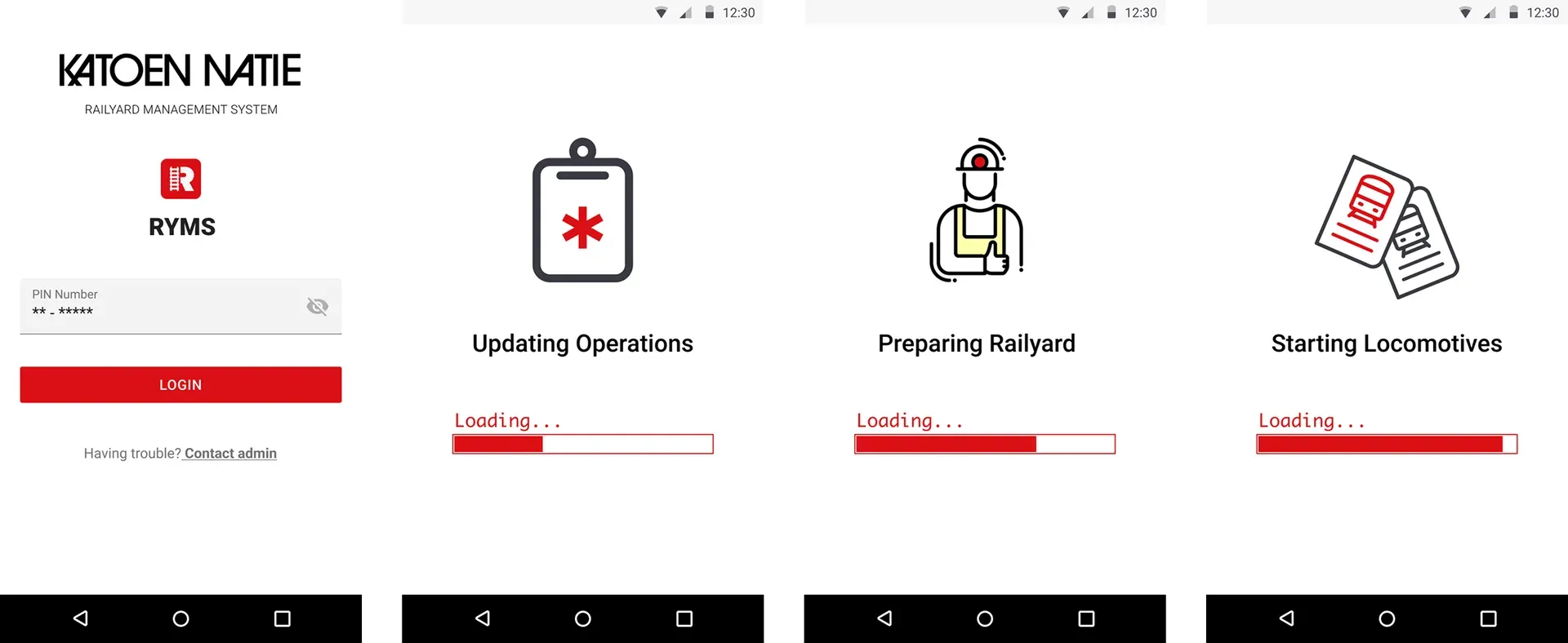 Login and loading screens of the mobile app