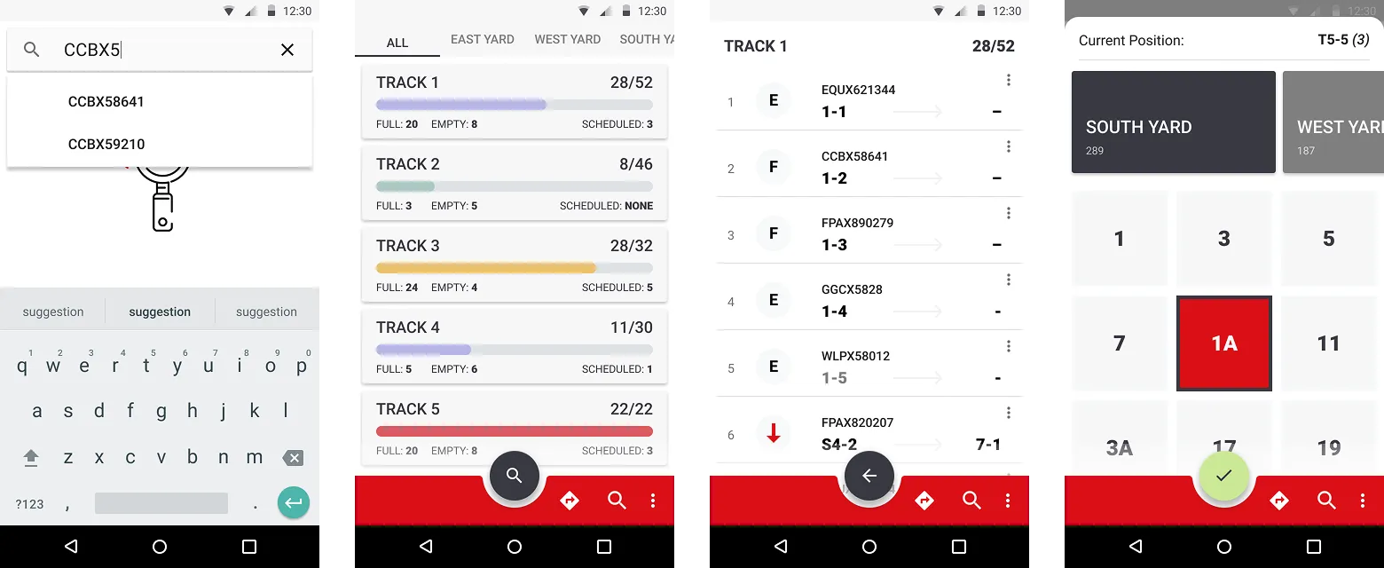 Tracks and railcars information screens of the mobile app