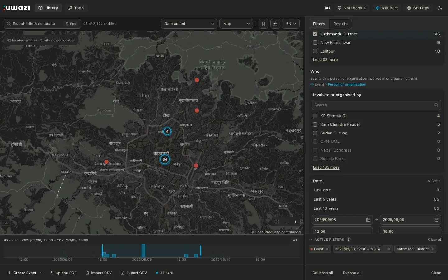 The filtered Library map in dark mode