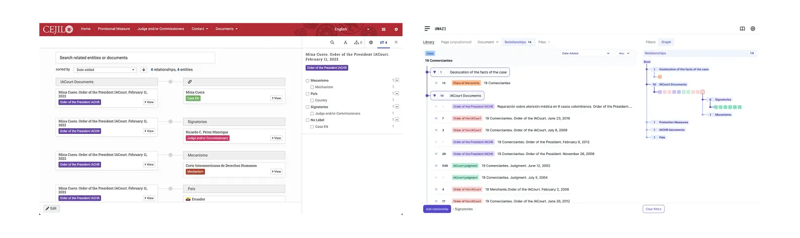 Side by side comparison of the old implementation and new components for relationships UI