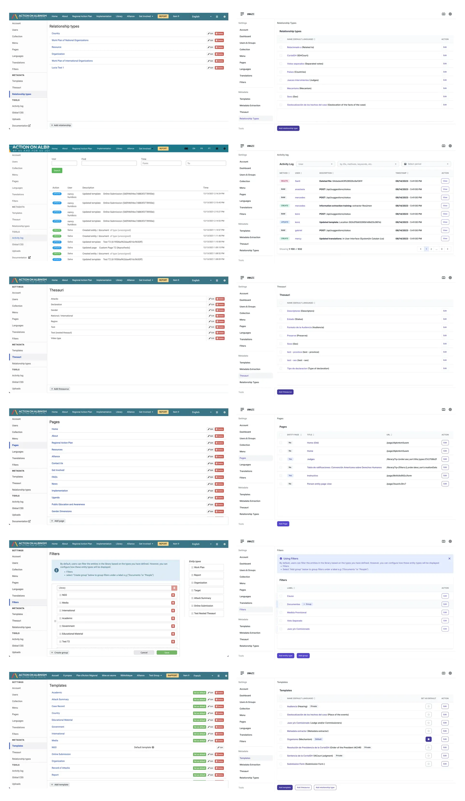 Side by side comparison of the unified table-based UI for settings