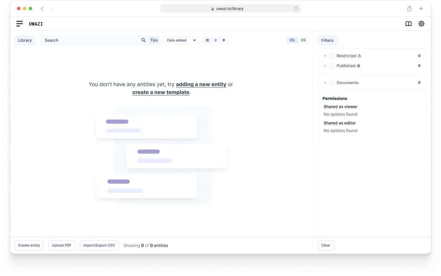 New empty state and onboarding UI for the library