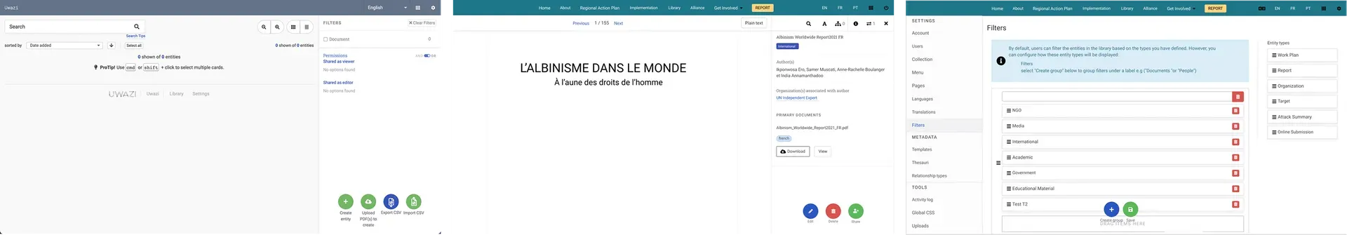 Implementation screens of the old library empty state, PDF UI, and filters UI
