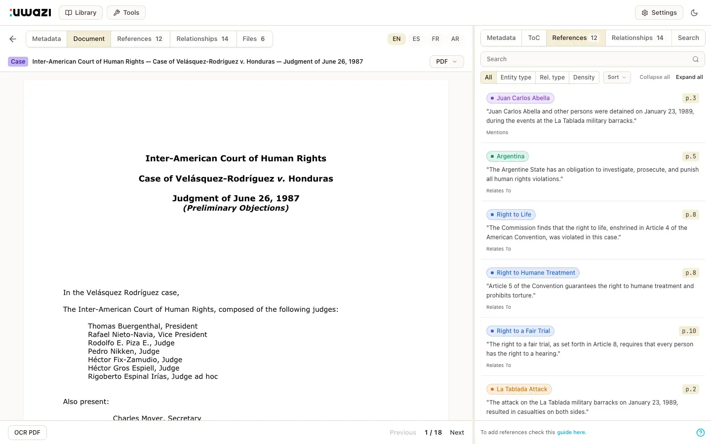 Document with references drawer