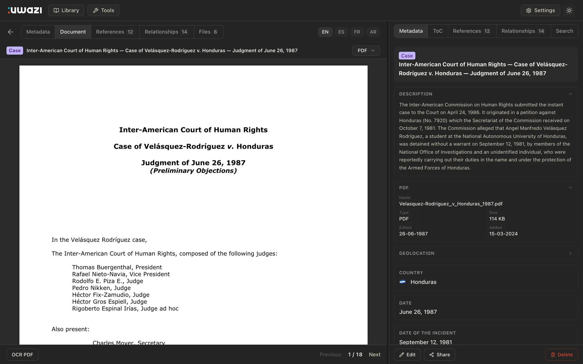 Uwazi dark mode