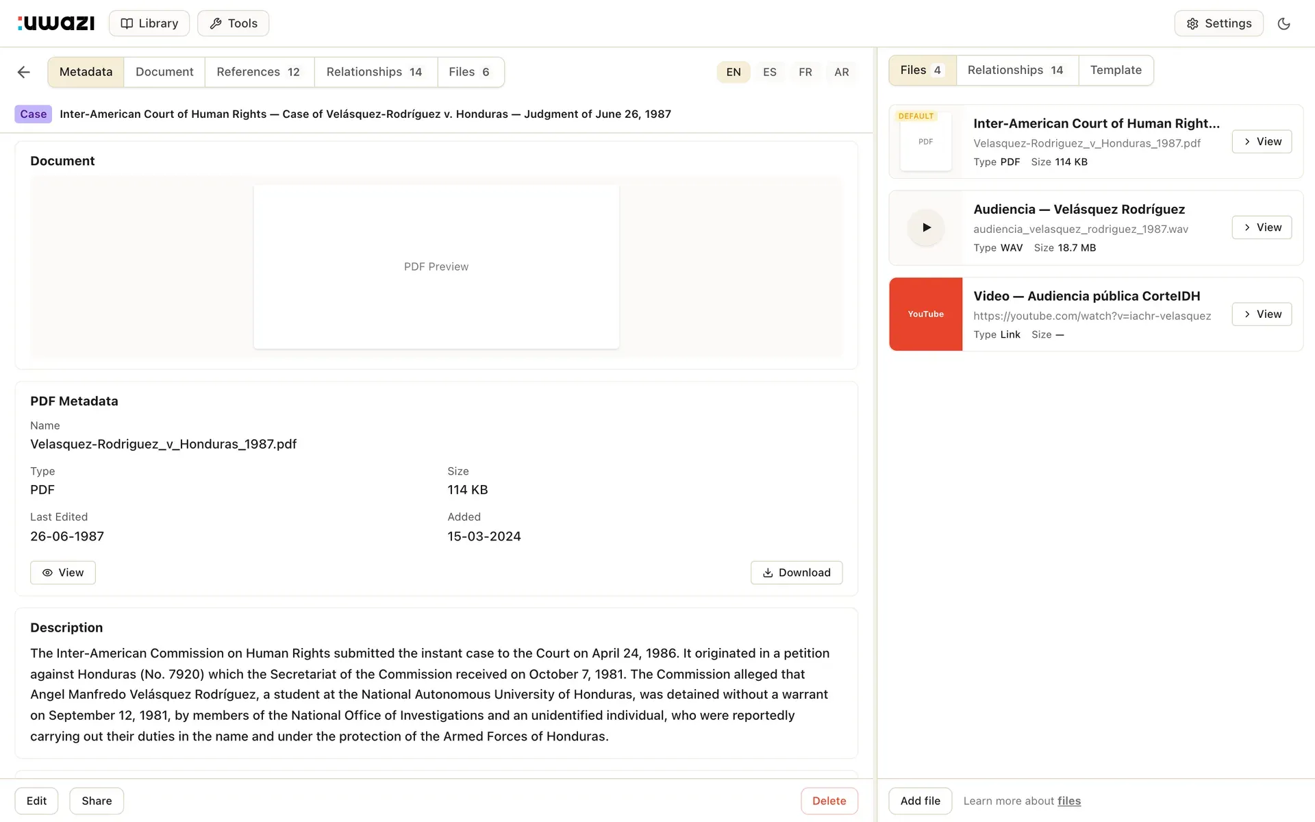 Uwazi metadata view